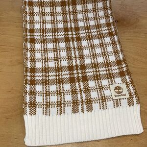 Timberland Brown and White Plaid Scarf